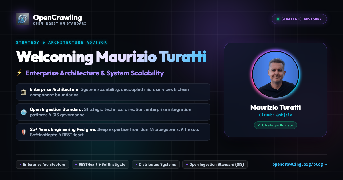 Welcoming Maurizio Turatti as Strategy & Enterprise Architecture Advisor - OpenCrawling