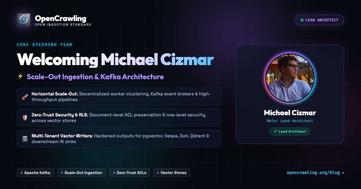 Welcoming Michael Cizmar as Lead Architect - OpenCrawling
