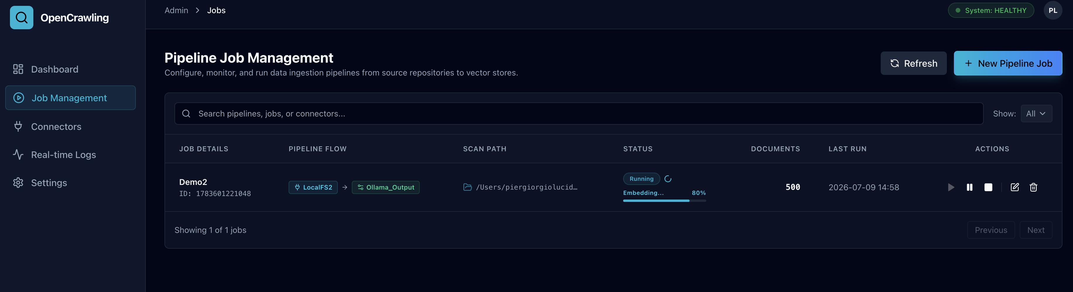 OpenCrawling Ingestion Job Pipeline